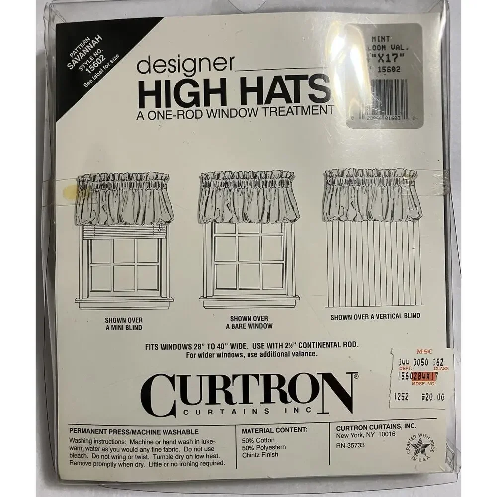 Vtg 90s High Hats Curtron Balloon Valance Savannah Fits 28-40” Window Multicolor